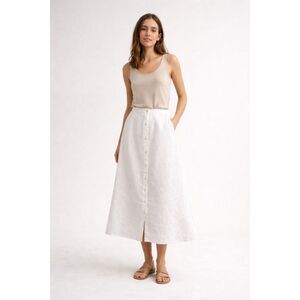 Autograph New York White Linen Button-Front Midi Skirt Size 12
